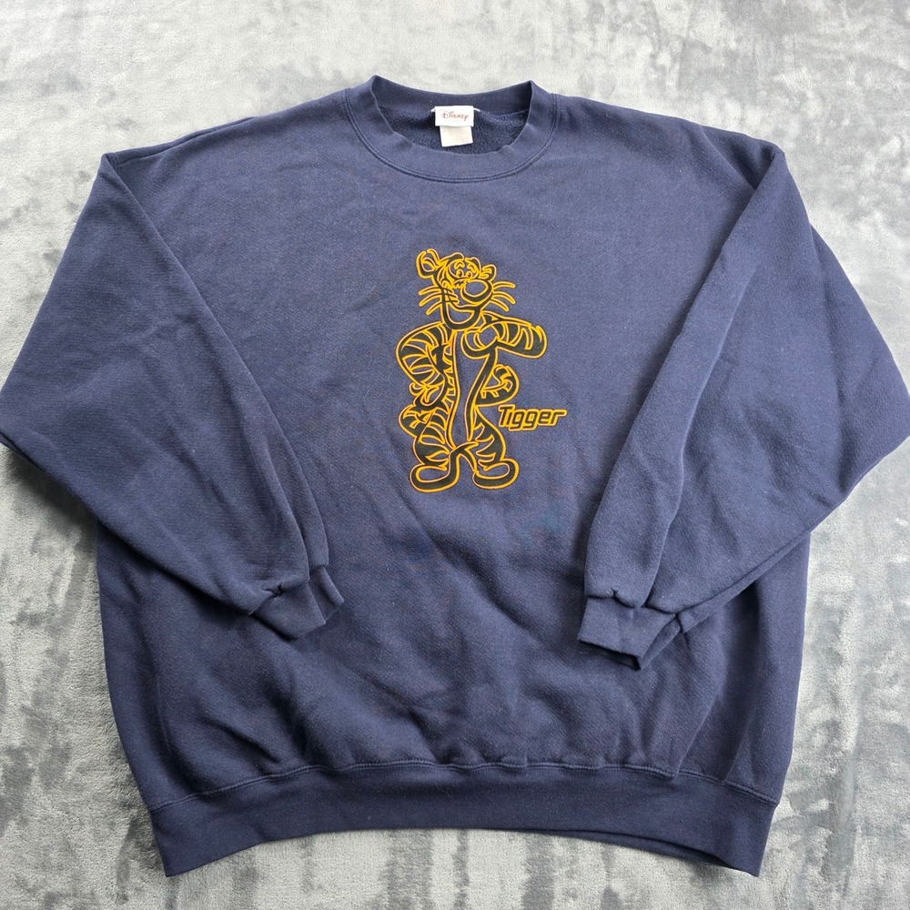 Vintage Disney Sweatshirt XXL Navy Blue Tigger Embroidered Crewneck Pullover